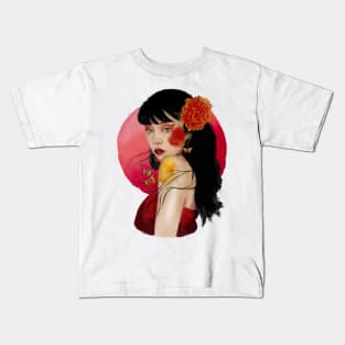 Beautiful portrait design woman watercolor artistic Kids T-Shirt